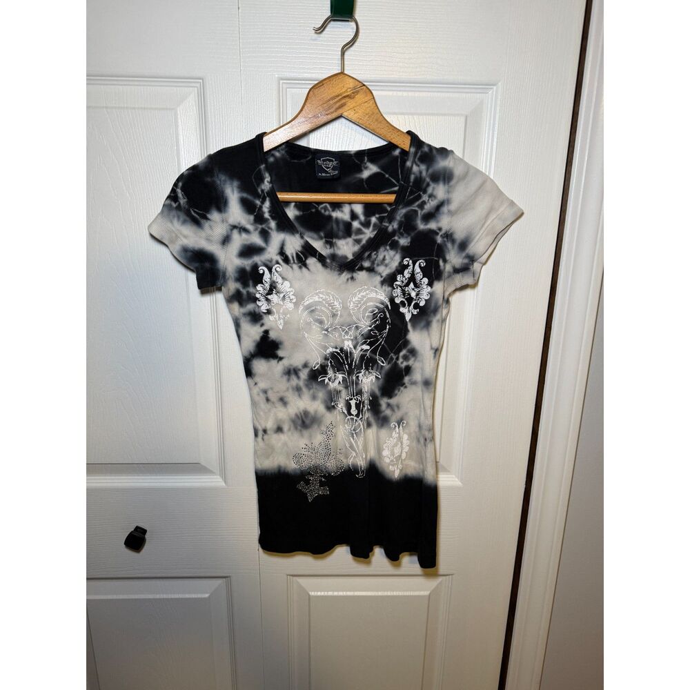 Sledge USA A New Kind Tie Dye Ram Skull V-Neck T-Shirt Women's M